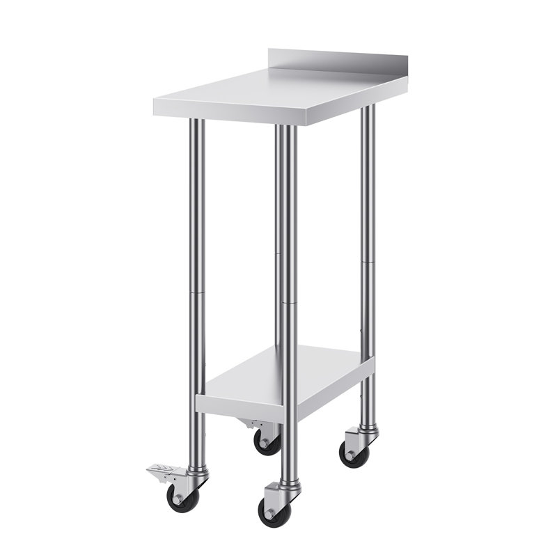 Table de préparation en acier inoxydable de 40 pouces de hauteur avec dosseret, tablettes réglables