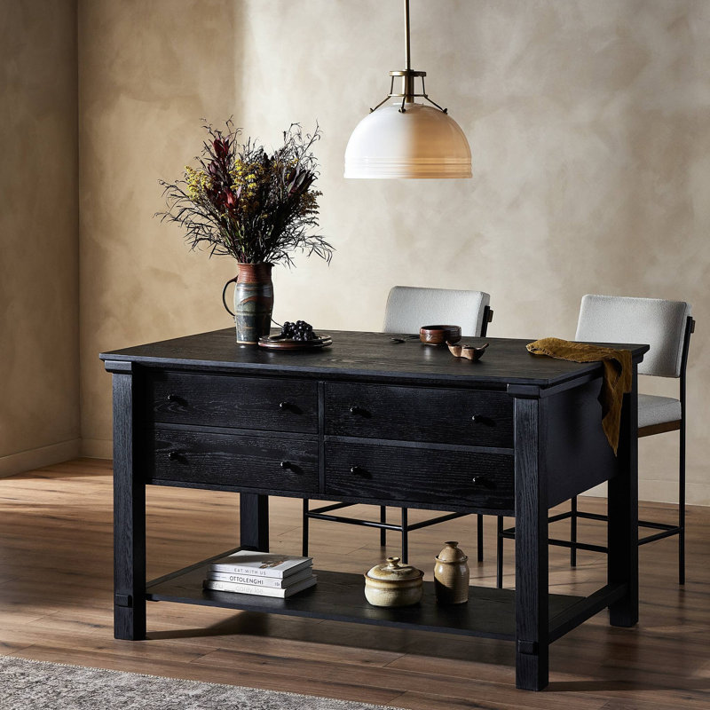 Cascade Solid Wood Kitchen Island, Black
