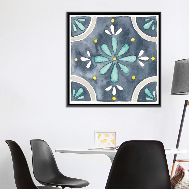 « jardin escapade tile i blue », impression sur toile, H 18 po x l 18 po x P 1,5 po, Toile avec cadre noir, Pas de tapis