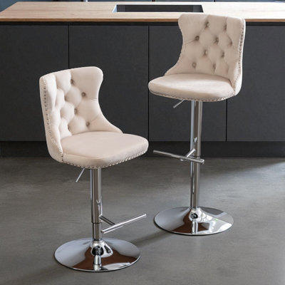 Zager Swivel Adjustable Height Bar Stool Modern Velvet Barstool With Back