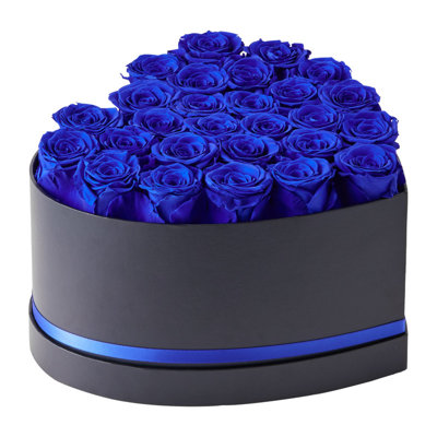 27 roses éternelles dans une boîte en forme de cœur, bouquet de fleurs immortelles bleu royal, cadeau romantique pour femme, épouse et maman, idéal pour un anniversaire, la Saint-Valentin ou Noël, coffret de 27 roses éternelles dans une boîte en forme de cœur.
