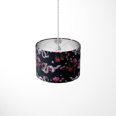 21 cm H Drum Cotton Pendant Shade ( Spider ) in Black and Pink