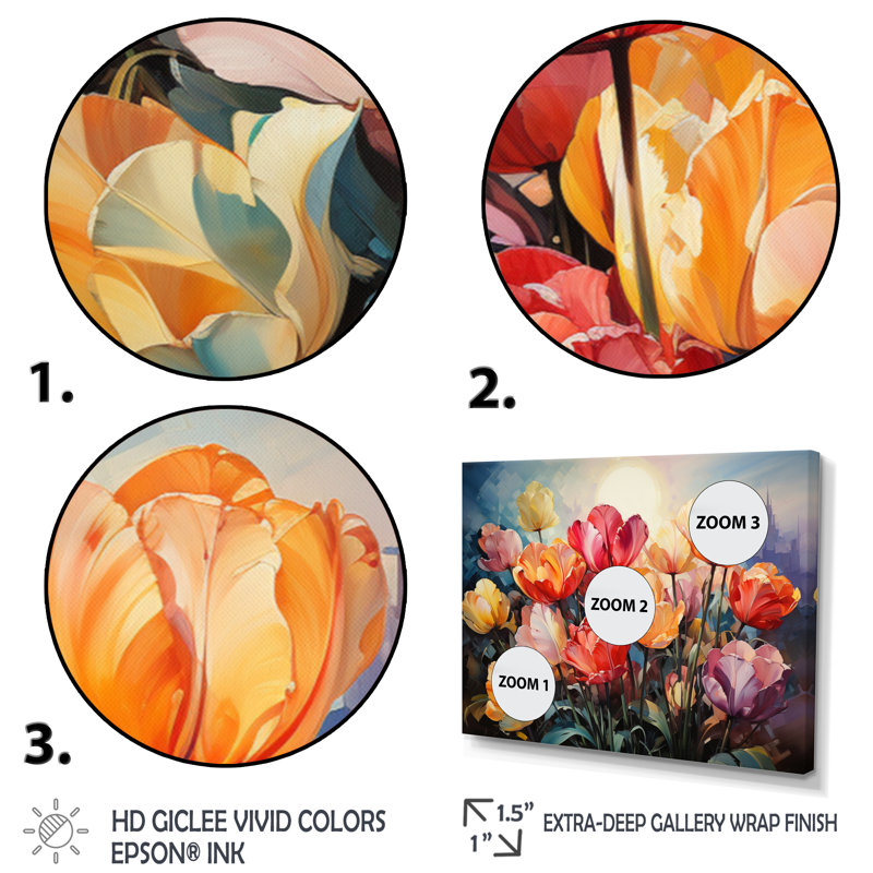 «Danemark Multicolor Tulip Fields V», reproduction sur toile, H 12 po x l 20 po x P 1 po, Cadre flottant blanc