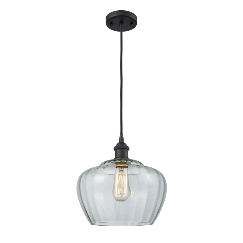 Ballston Fenton 1 Light 11" Cord Hung Mini Pendant, Matte Black, Clear, No Bulb Included