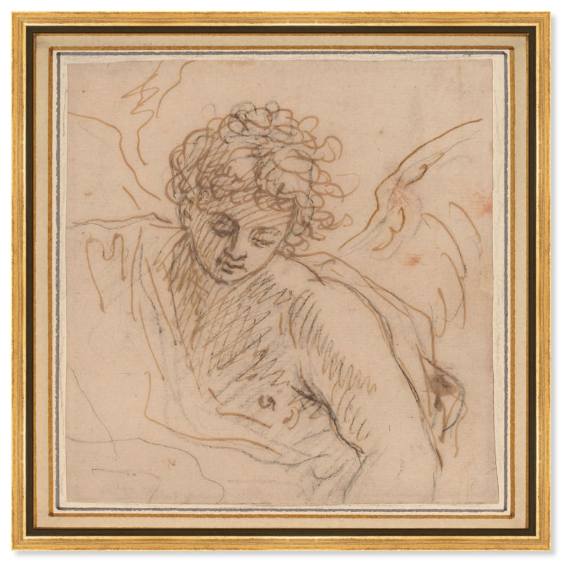 An Angel, art figuratif sur toile par Art Remedy, Cadre flottant doré, H 25 po x l 25 po x P 1,8 po