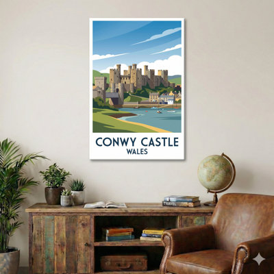 Conwy Castle, Wales - Romantic Coastal Travel Poster, Historic Welsh Fortress Print. Giclee Print on Wrapped Canvas. Wall Art, Home Decor - Castles & Palaces, Wales 1 Piece Wrapped Canvas Wall Art