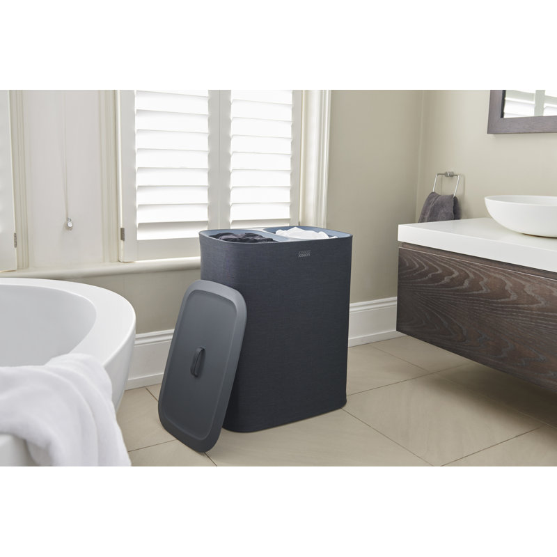Joseph Joseph Tota Laundry Hamper Separation Basket with Lid, Carbon Black, 90-Liter (15.75" x 22.25" x 28")