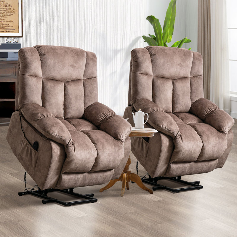Fauteuil inclinable électrique lève-personne de 36,6 po avec télécommande Nekizia, Microfibre/microsuède brun clair