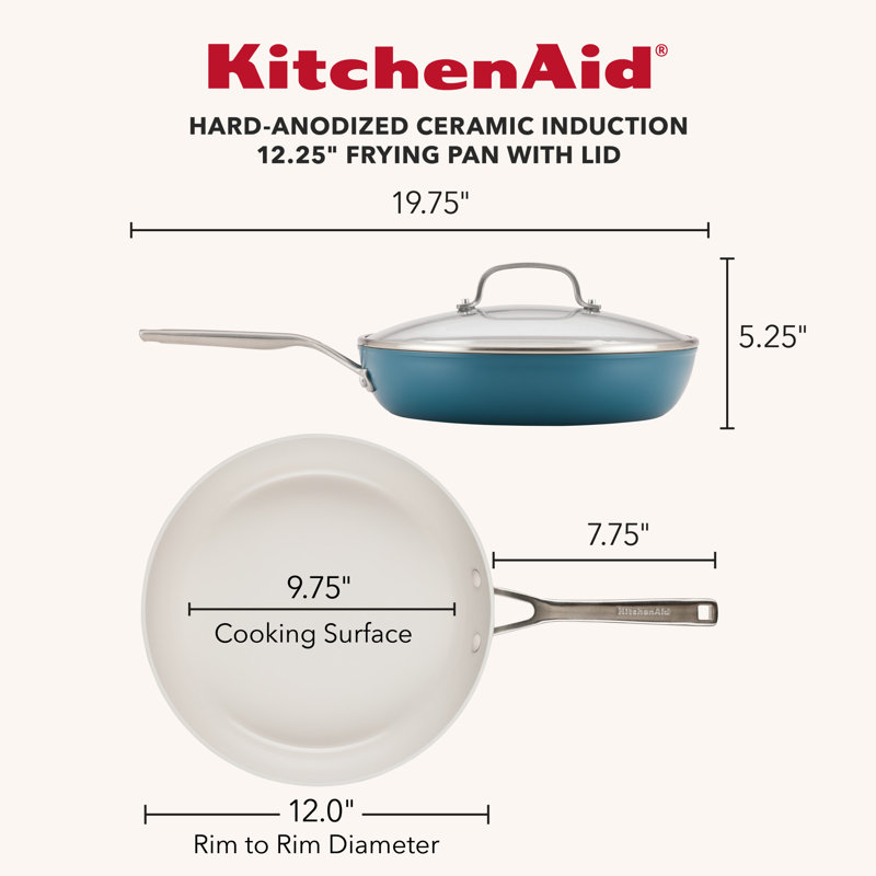 Kitchenaid Hard-Anodized Ceramic Induction Skillet With Lid, 12.25-Inch, Agave, Blue
