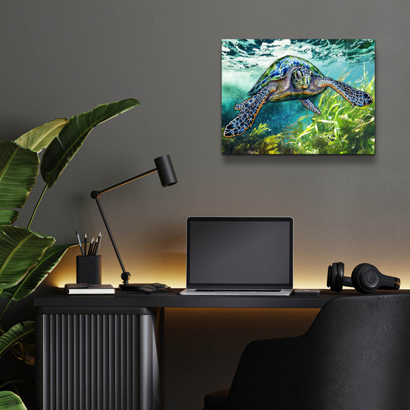 «Sea Turtle Reef» par Tim Jeffs, art mural en acrylique, 16 po x 12 po