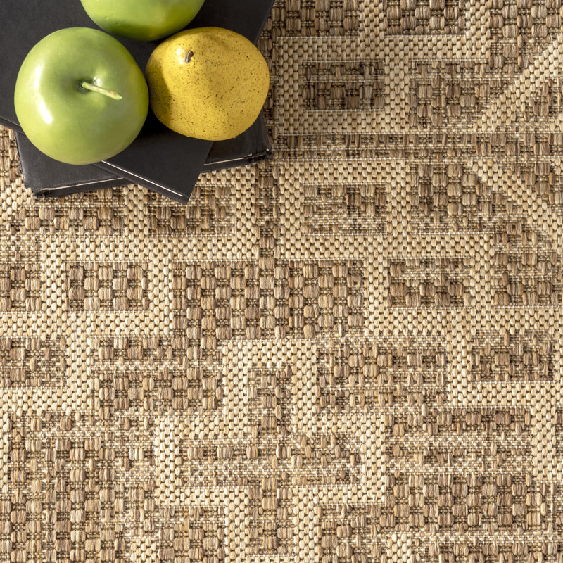 Tapis intérieur / extérieur beige Edras Southwestern, Rectangle 6 pi 7 po x 9 pi