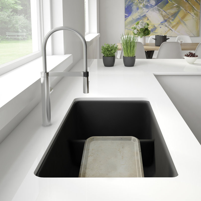 Precis SILGRANIT 33" L x 18" W Double Bowl Undermount Kitchen Sink with Low Divide, Soft White