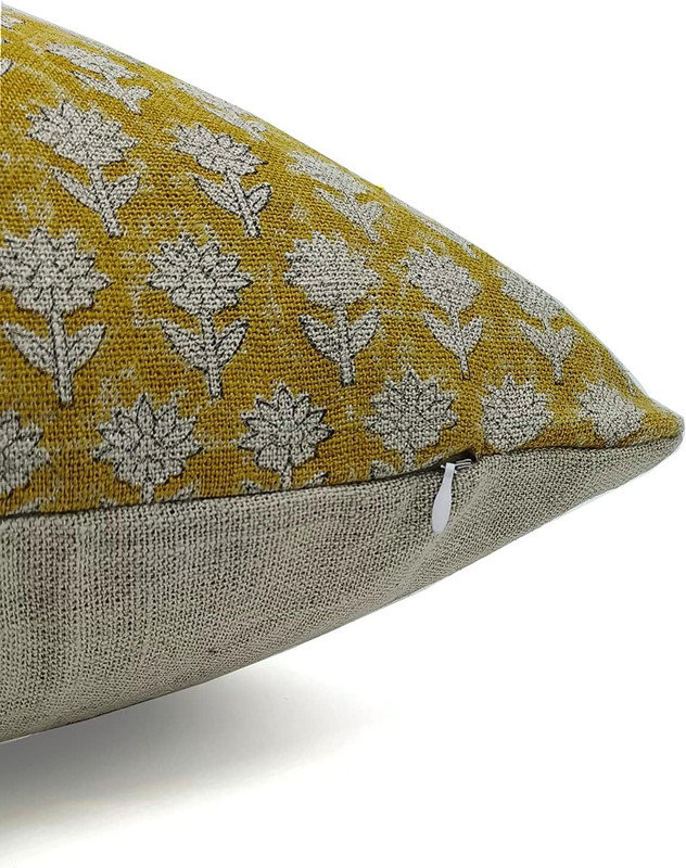 Coussin décoratif en lin fabriqué à la main pour salle à manger Fabividine Jasmeen Boho - 24 x 24 po, 24 po x 24 po, Carré