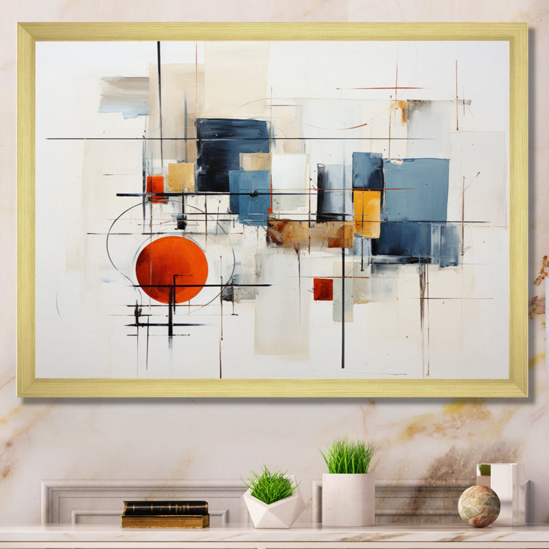 «Jandieter Beige Minimalist Patchwork V», reproduction sur toile, H 34 po x l 44 po x P 1,5 po, Cadre doré à une seule photo