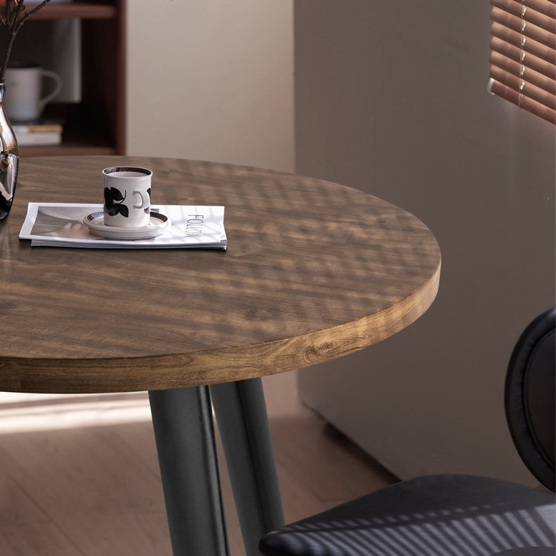 Rusty Walnut Round Wood Dining Table with Adjustable Metal Legs