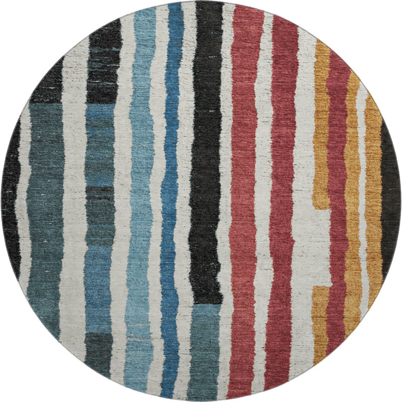 Premium Machine Washable Kemmer AMF1961 Stripes Rug, Round 8'