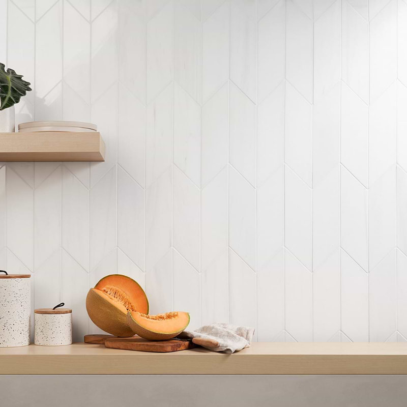 Bianco Dolomite 3x12 Chevron Polished Marble Tile