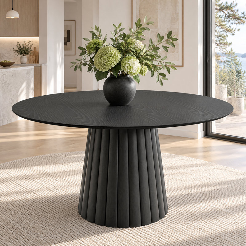 Table de salle à manger en bois massif, H 30 po x L 60 po x l 60 po, Noir, noir, noir, noir