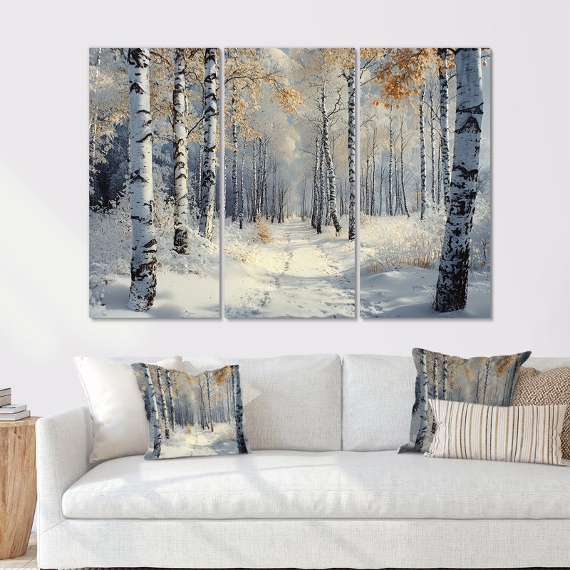 «White Morning In Forest Panorama II», ensemble de décoration murale paysage d'hiver, Toile tendue