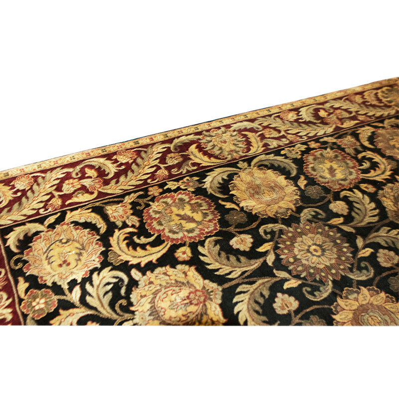 Tapis noir et rouge noué à la main de haute qualité