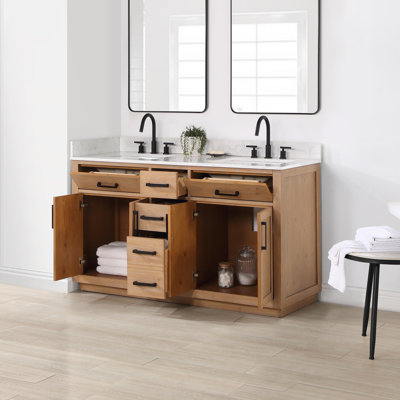 Gavino 60'' Double Bathroom Vanity with Engineered Stone Top