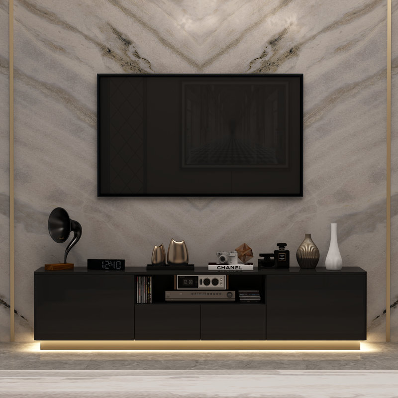 71'' W 4-Drawer TV Stand with LED Light, Black