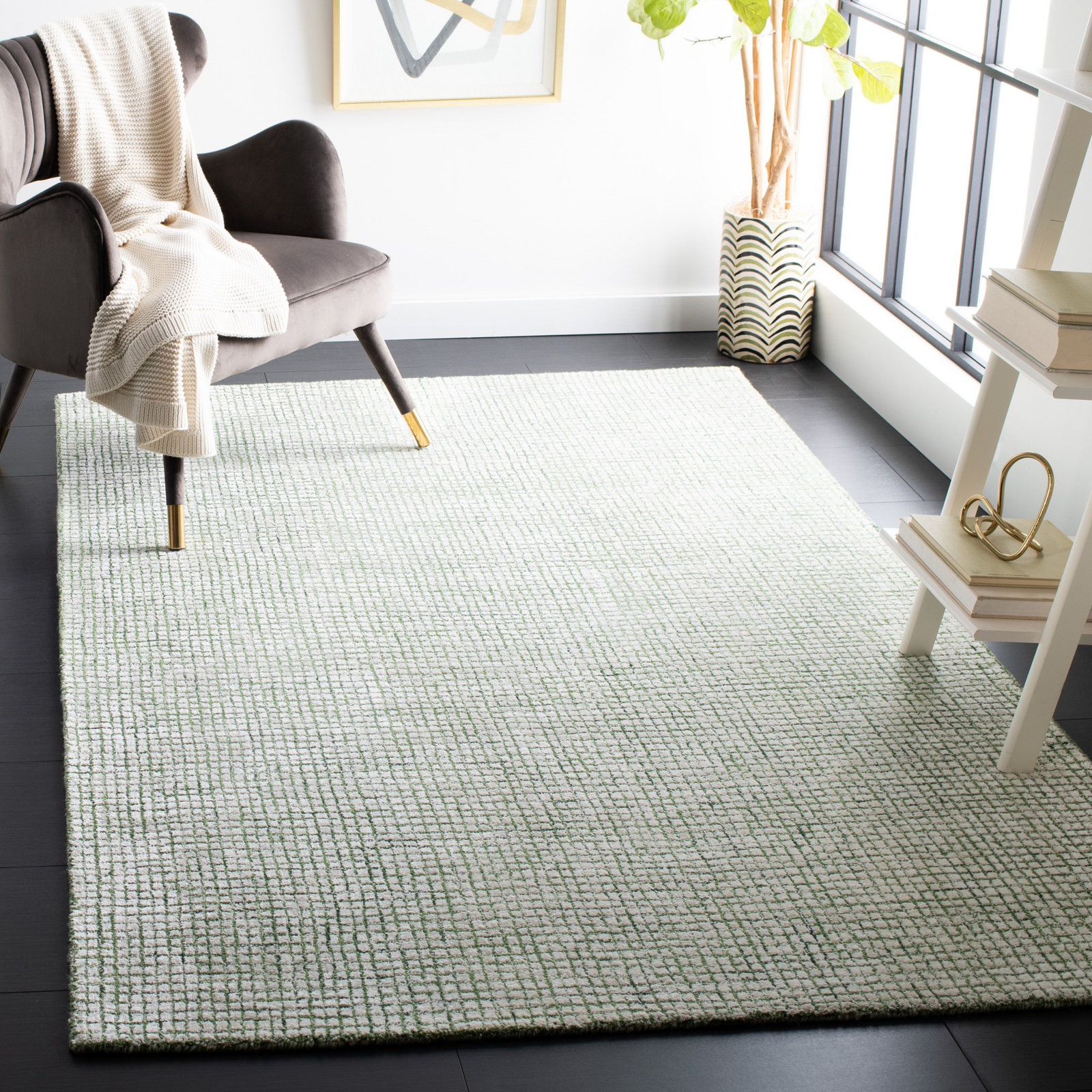 Rowe Handmade Tufted Ivory/Green Rug, Rectangle 10' x 14'