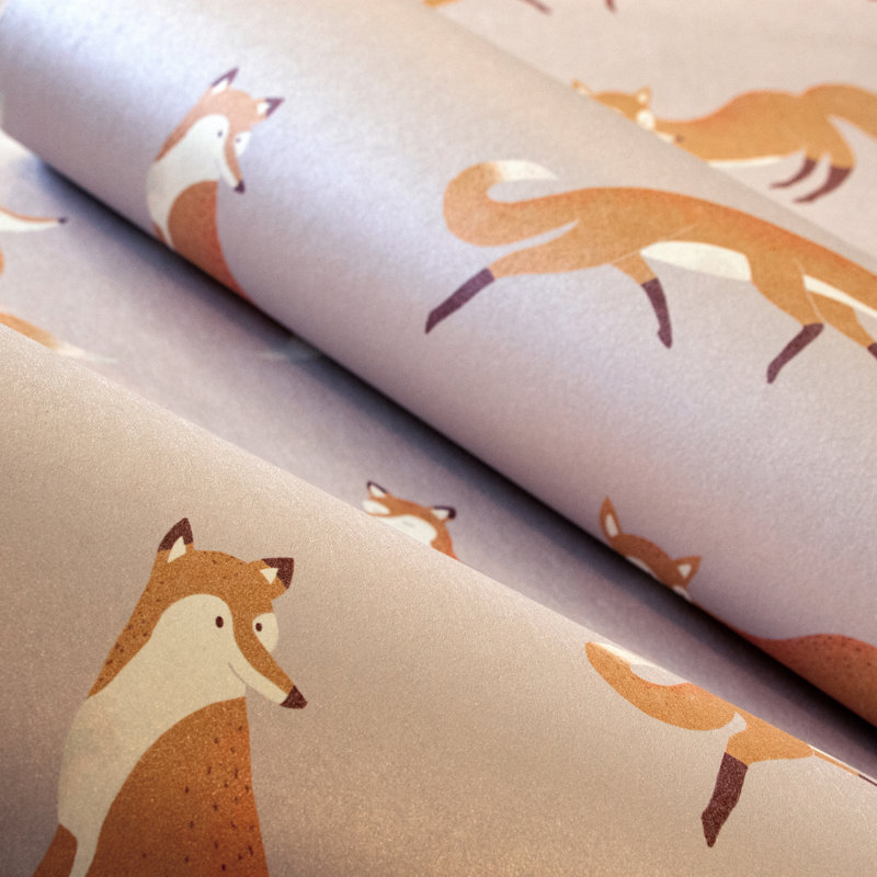 Great Kids Collection Smooth Glitter Friendly Foxes Wallpaper Roll, Rose
