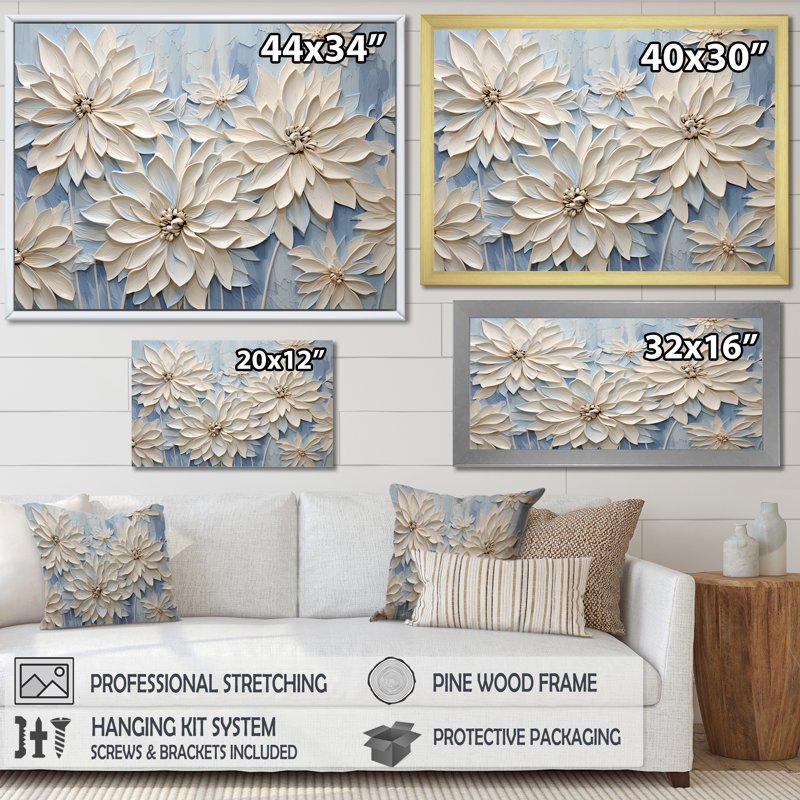 Impression sur toile Minimal White Ang Grey Cornflowers - Cornflowers, Cadre flottant noir, 24" H x 32" W
