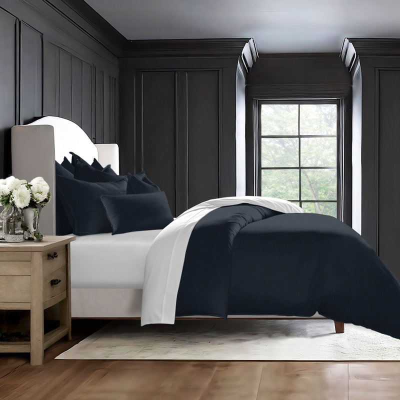 Elsie Linen Look Coverlet 8 Piece Designer Set, SuperQueen Coverlet/Bedspread + 7 Additional Piece, True Navy