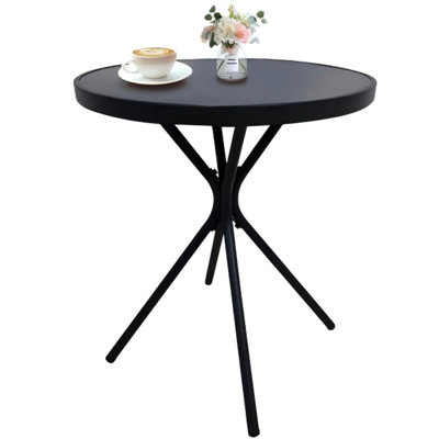Table d'appoint ronde en verre trempé de 24 po, structure en fer, assemblage facile en 10 minutes, utilisation à l'extérieur à l'extérieur sur un patio
