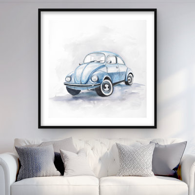 Beetle Blue Car - Framed Matted Print for Home Decor