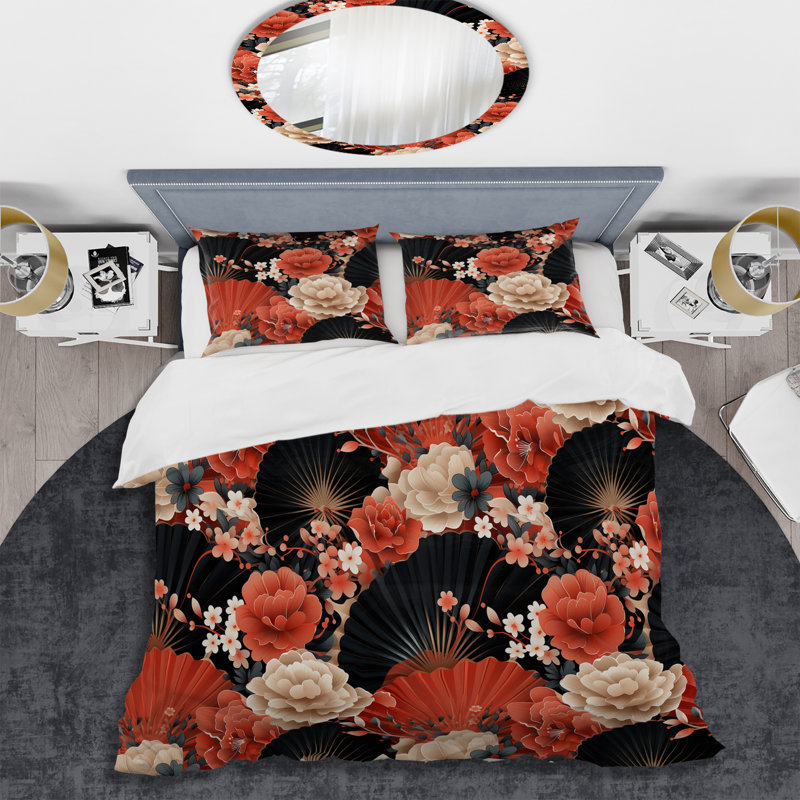 Ensemble de housse de couette en microfibre Red Geisha, Housse de couette pour très grand lit et 2 très