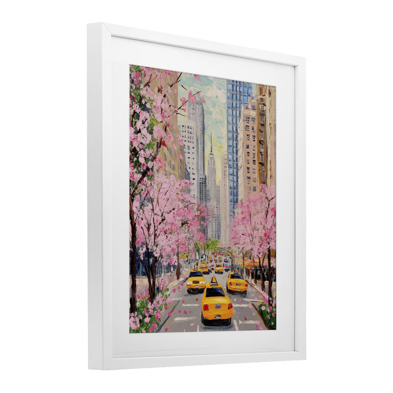 New York au printemps, reproduction encadrée sous verre, design par LSR Design Studio, H 21 po x l 17 po, Cadre blanc côtier
