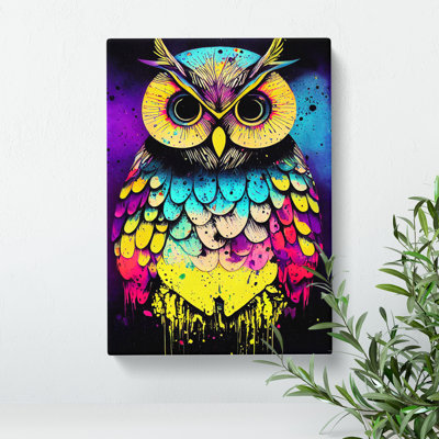 Paint Splashed Owl No.7 Abstract - Wrapped Canvas