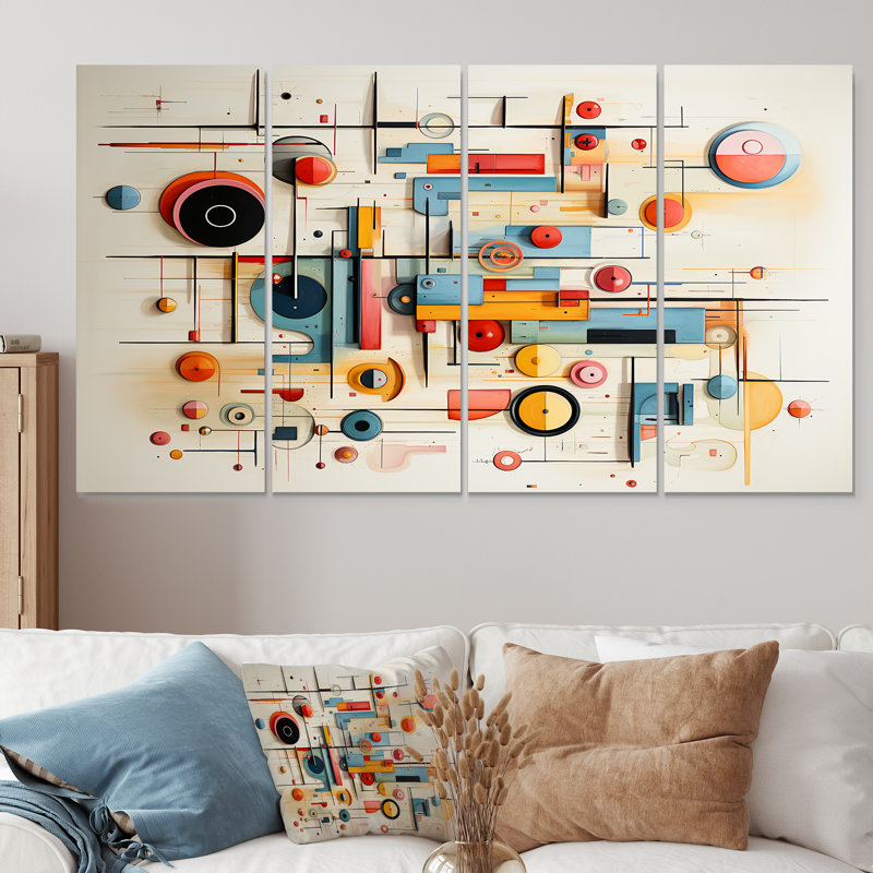 Ensemble d'art mural géométrique rétro Mid Century, H 28 po x l 48 po