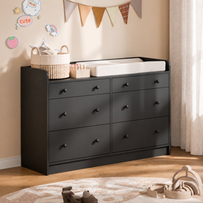 Commode à langer Sanya de 52 po avec 6 tiroirs, commode multifonctionnelle pour chambre de bébé