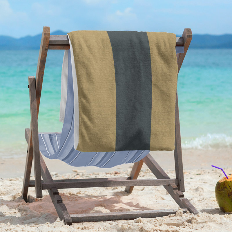 Lightweight Beach Towel, Poly/Cotton, Gold/Steel Gray/Gold