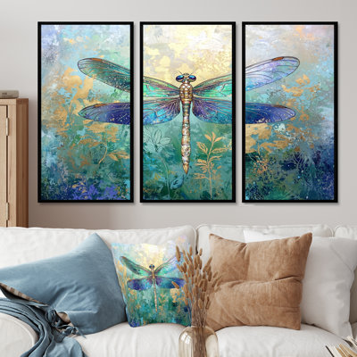 Dragonflies Iridescent Wings I - Dragonfly Wall Art Print Set