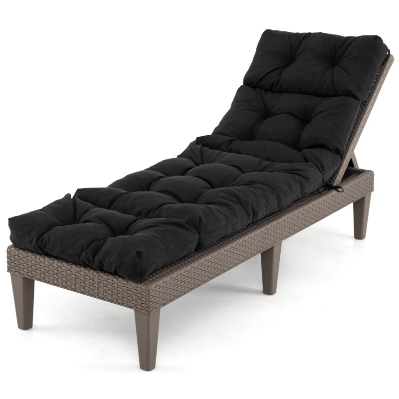Set of 4 73'' Lounge Chaise Cushion Padded Recliner Cushion Black, 4, Black