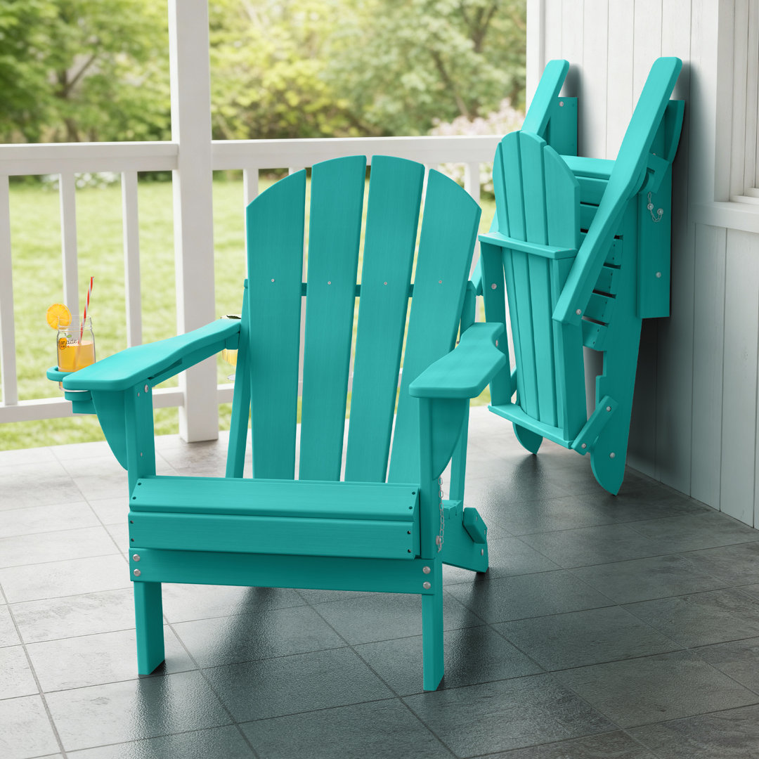Hayfield Outdoor Adirondack Chair Weather-Resistant HDPE Foldable Patio Chair Fire Pit Chair with Cup Holder Beachcrest Home™ 
