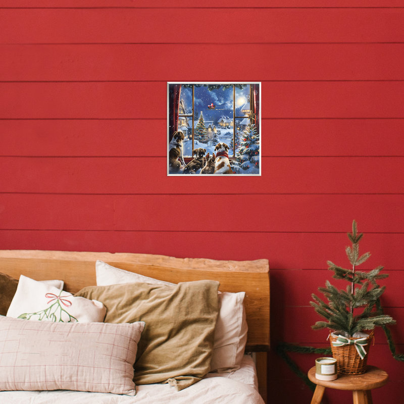 Chiens regardant le Père Noël sur une plaque murale de Noël, design par Creative Studio
