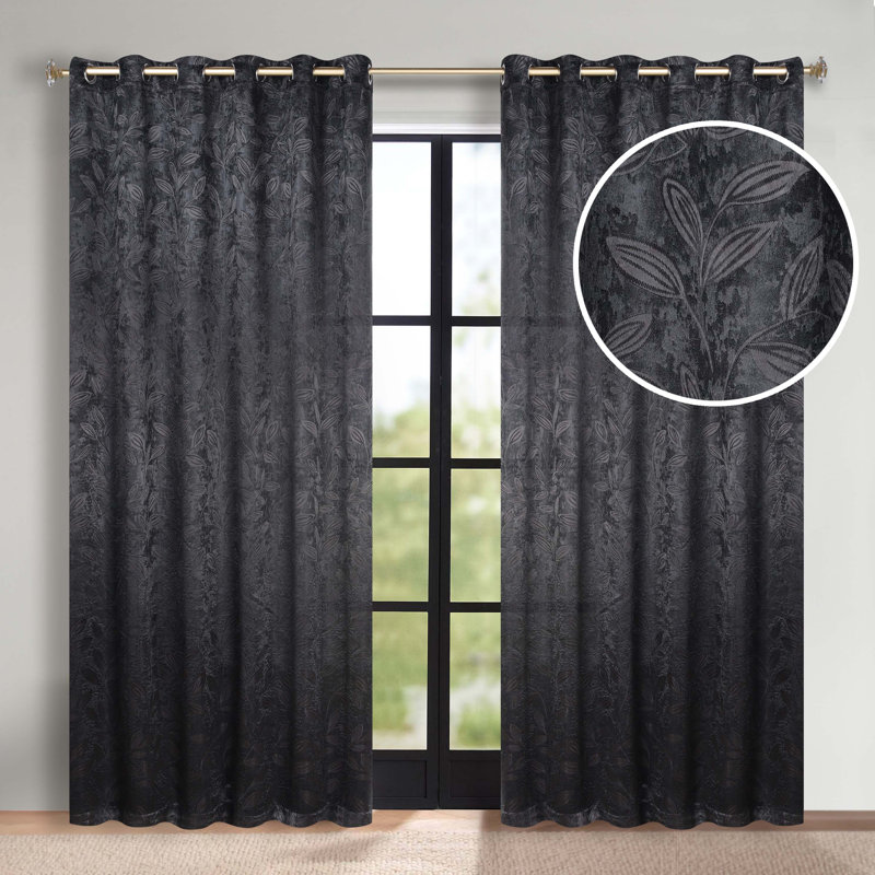Finklea 100% Polyester Floral Room Darkening Grommet Curtain Panels, Noir / Noir, l 52 po x L 108 po