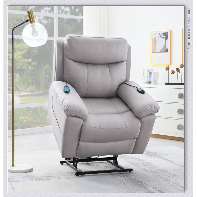 Fauteuil inclinable électrique en microfibre Chriki, Gris clair