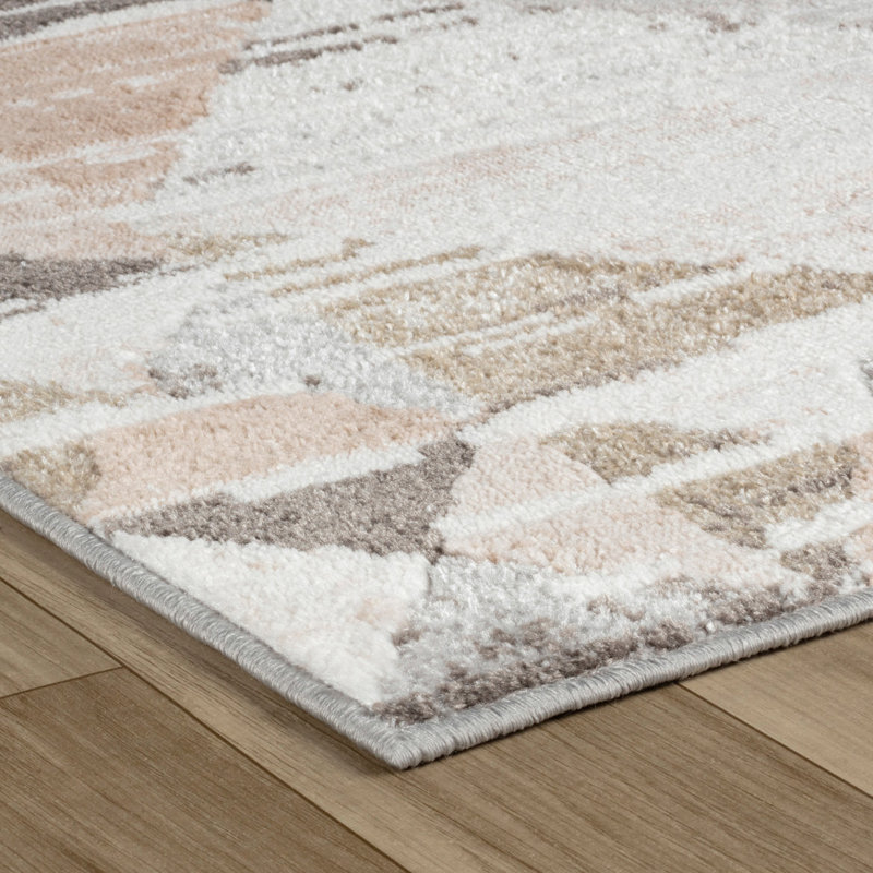 Tapis abstrait délavé beige et brun 4 pi x 6 pi