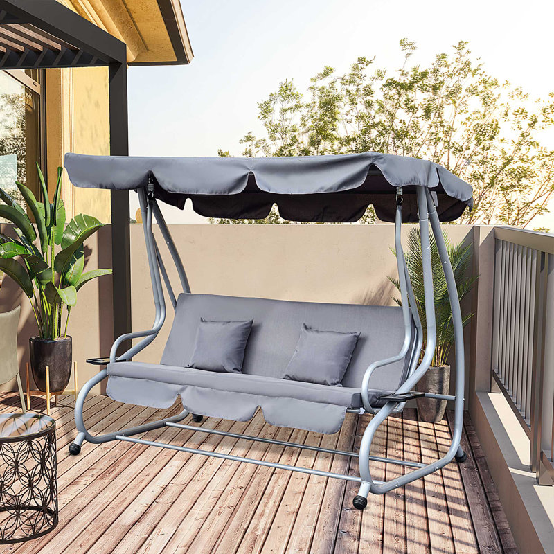 3 Person Porch Swing with Canopy, Grey/Silver