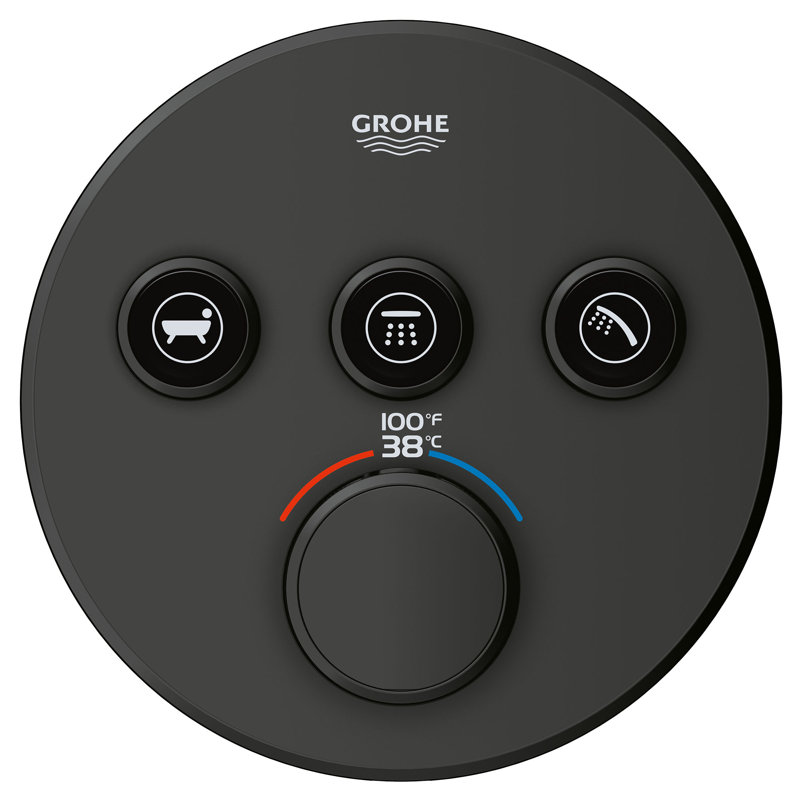 GROHE Grohtherm Triple-Function Shower Thermostatic Valve Trim Kit, Matte Black