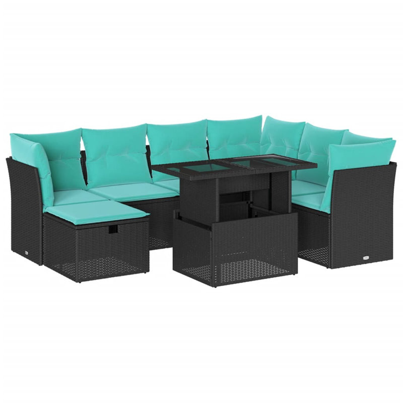  Ensemble de canapé de patio 8 pièces avec coussins en rotin de polyester, Noir, Vert