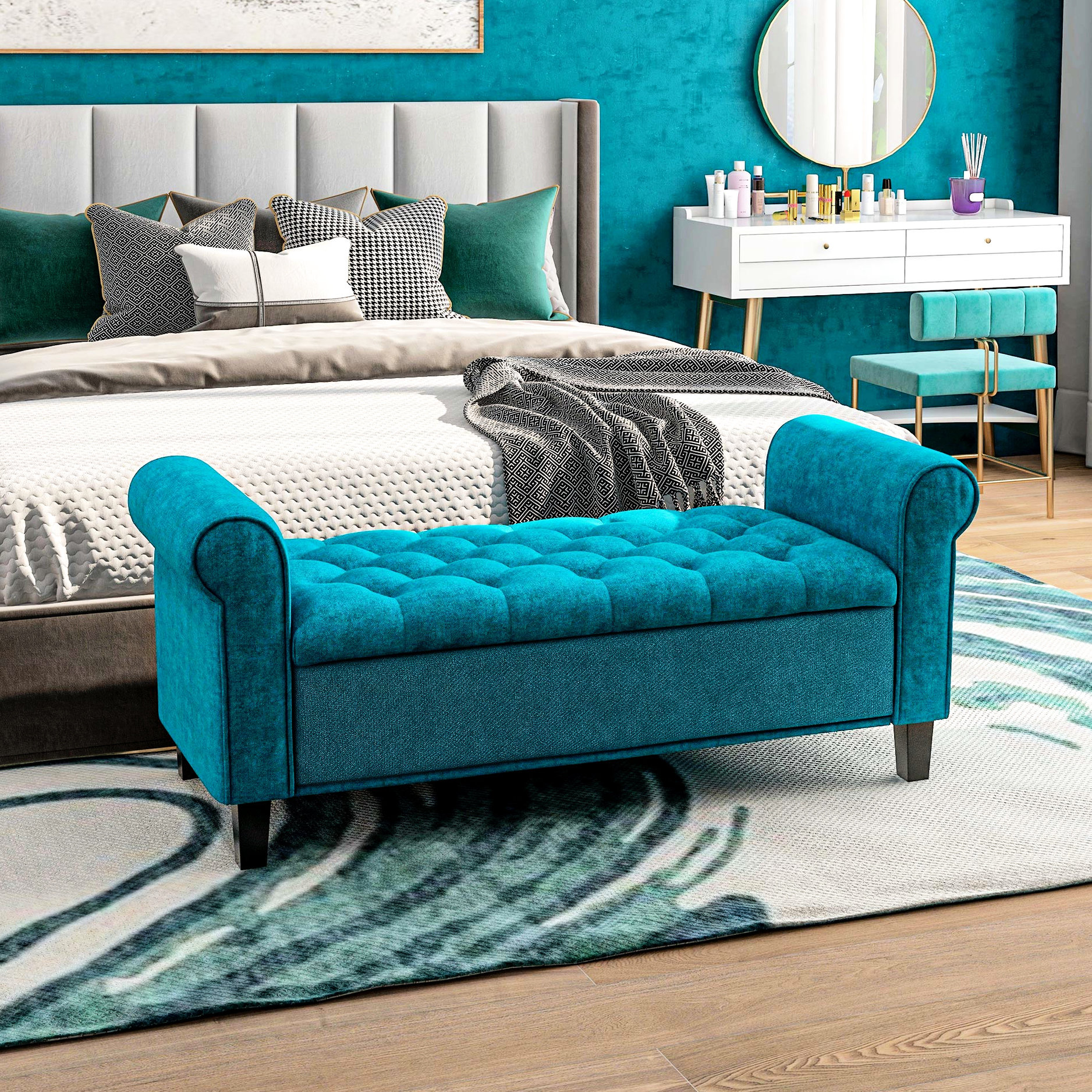 Red Entry Hall Bench Red Barrel Studio Teal Entryway Bench With Storage And Button Tufting ...