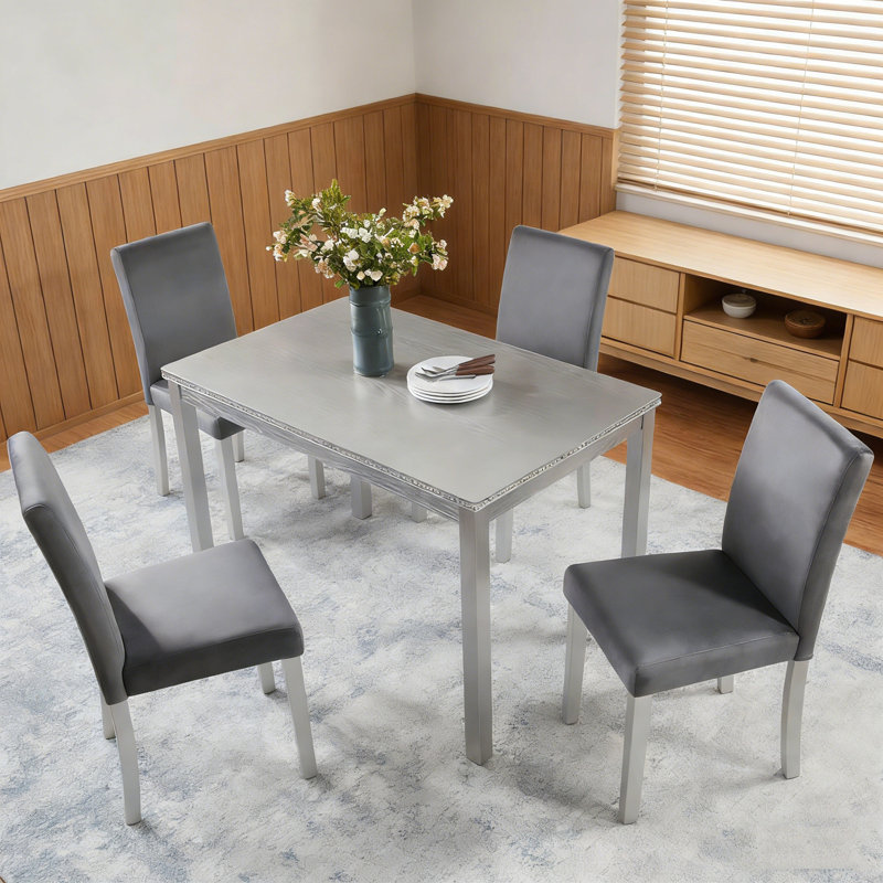 5 Piece Wooden Rectangular Renfroe with 4 Upholstered Chairs